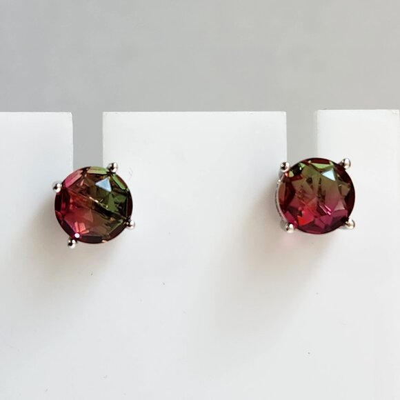 NIB 6mm 925 Silver 6mm Watermelon Tourmaline Stud Earrings - Picture 2 of 13